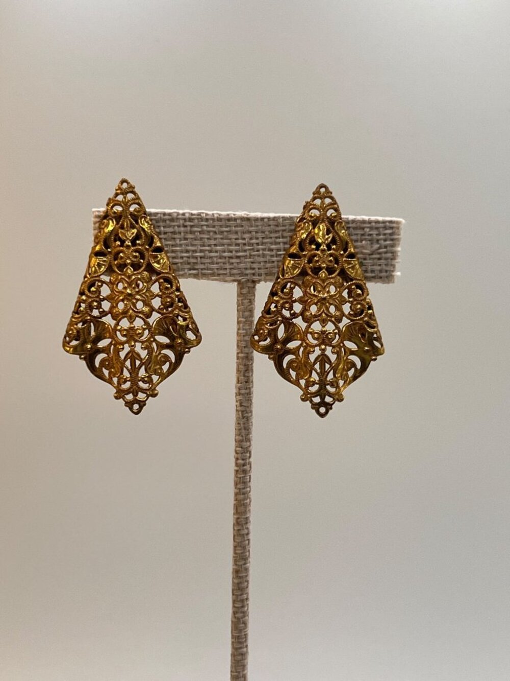Signed Vintage Miriam Haskell Gold-Tone Filigree Clip-On Earrings